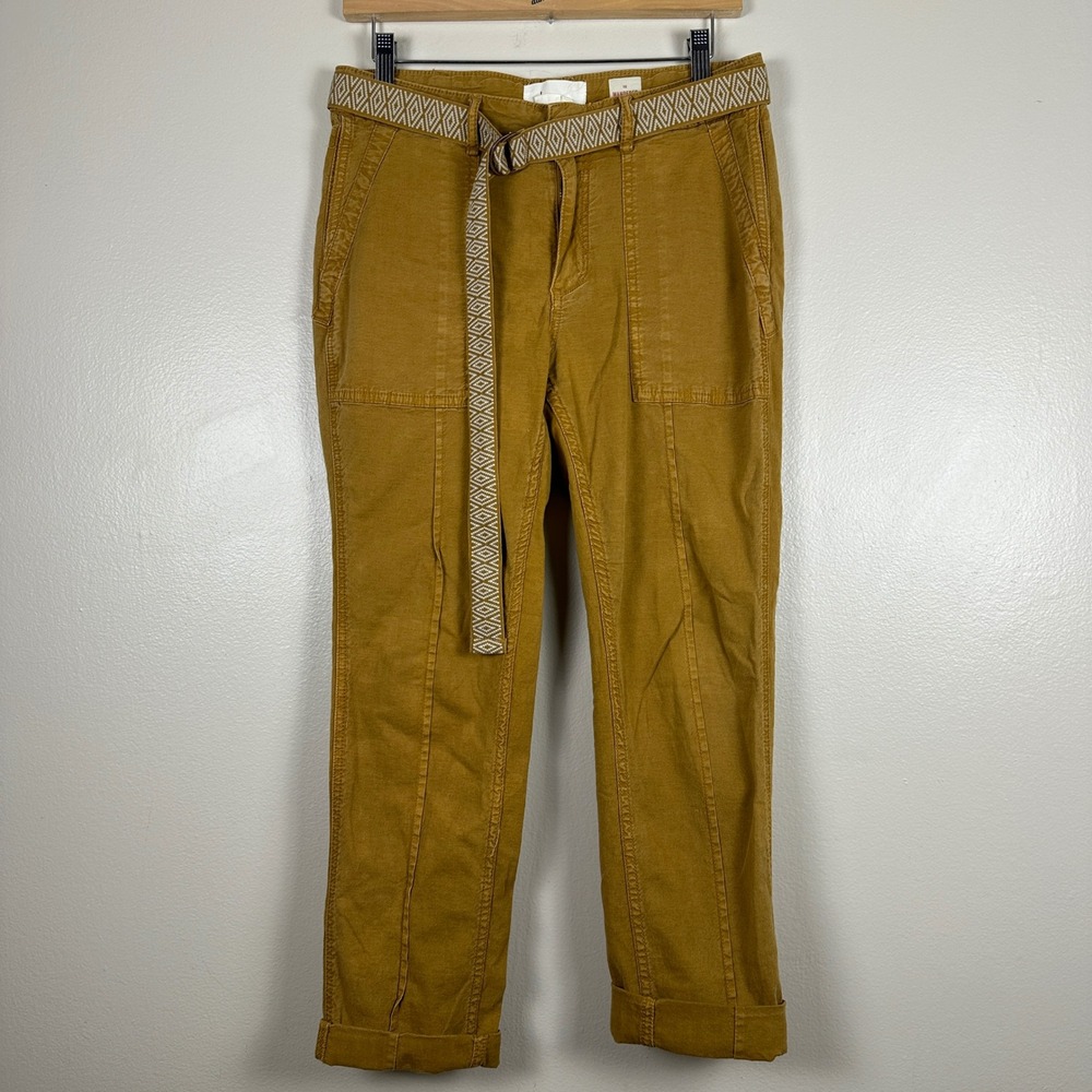 Anthropologie Women's 28 The Wanderer Utility Pants Mustard Yellow Boho Belted
